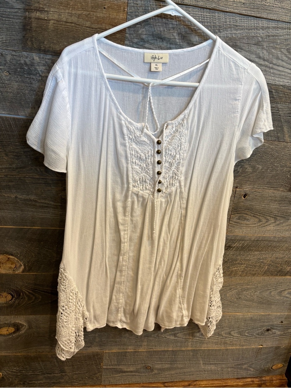 Style & Co. White Crochet-Trim Flutter Sleeve Peasant Top